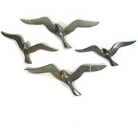 Vintage Große Zeitlose Metall Schwalben - Möven Gänse Wanddekoration Vogelflug 4Er Set Silberfarben Verzierungen 1980-90Er von Wandabazaa