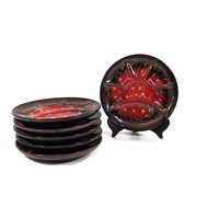 Vintage Rot-Braune Fondue Teller Von Silber Distel - Keramik Set Aus 6 Tellern Fat Lava Schalen Abstrakt Germany 1960-70Er von Wandabazaa