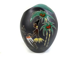 Vintage Ruscha Vase - Emaillierte Keramik Kiechle Blumenvase Hawaii Tiki Rockabilly Mattschwarz Nr. 855 1950-60Er von Wandabazaa