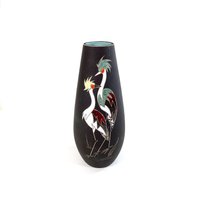 Vintage Ruscha Vase - Emaillierte Keramik Kiechle Blumenvase Kraniche Mattschwarz Deutschland Nr. 563A 1950-60Er von Wandabazaa