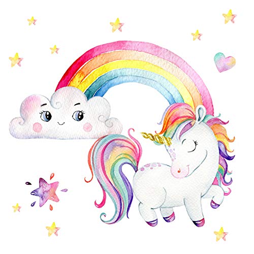 Little Deco Aufkleber Mädchenzimmer Einhorn mit Regenbogen I Wandbild 83 x 51 cm (BxH) I Sterne Wandtattoo Kinderzimmer Wandsticker Babyzimmer Sticker DL539-02 von Wandaro