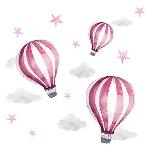 Little Deco Aufkleber Mädchenzimmer Heißluftballons I Wandbild 68 x 34 cm (BxH) I Wolken Sterne Kinderzimmer Mädchen Wandtattoo Kind Babyzimmer Mädels Bild DL539-15 von Wandaro