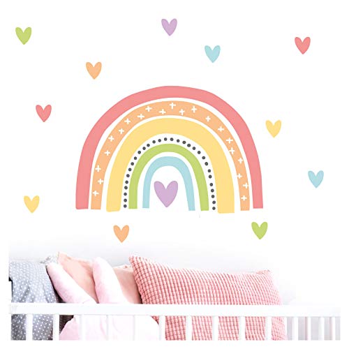 Little Deco Aufkleber Regenbogen mit Herzchen I Wandbild 113 x 81 cm (BxH) I Wandsticker Wandtattoo Mädchen Kinderzimmer Deko Sticker Mädels Folie DL506 von Wandaro