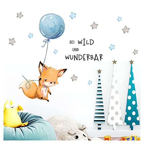 Little Deco Aufkleber Spruch sei wild & Fuchs I Wandbild 116 x 62 cm (BxH) I Luftballon Wandbilder Wandtattoo Kinderzimmer Junge Tiere Deko Babyzimmer Kinder DL315 von Wandaro