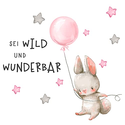 Little Deco Aufkleber Spruch sei wild & Hase I Wandbild 118 x 81 cm (BxH) I Luftballon Wandtattoo Kinderzimmer Mädchen Tiere Wandbilder Deko Babyzimmer Kinder DL315 von Wandaro