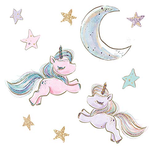 Little Deco Wandaufkleber 2 Einhörner Mond und Sterne I Wandbild 93 x 64 cm (BxH) I Wandtattoo Kinderzimmer Mädchen Babyzimmer Aufkleber Sticker Wandsticker Kinder DL539-06 von Wandaro