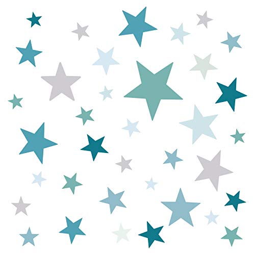 Little Deco Wandaufkleber 60 Sterne Kinderzimmer Junge Stars I Mint grau I Wandtattoo Schlafzimmer Wandsticker Set Wohnzimmer bunt selbstklebend DL539-19 von Wandaro