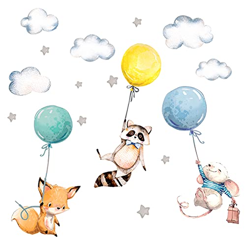 Little Deco Wandsticker Kinderzimmer Tiere Ballon Sterne I Wandbild 97 x 57 cm (BxH) I Wandtattoo Spielzimmer Aufkleber Baby Pastell blau gelb mit DL539-26 von Wandaro