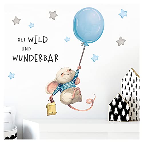 Little Deco Wandbilder Spruch sei wild & Maus I Wandbild 146 x 61 cm (BxH) I Luftballon Wandtattoo Aufkleber Kinderzimmer Junge Tiere Deko Babyzimmer Kinder DL315 von Wandaro