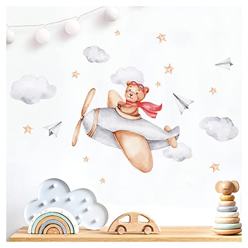 Little Deco Wandsticker Bär im Flugzeug Wandtattoo für Kinderzimmer Teddybär Bärchen Babyzimmer Wandaufkleber Wanddeko DL871-8 von Wandaro