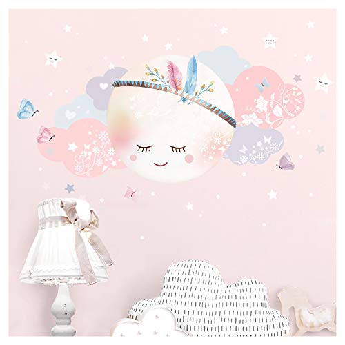 Little Deco Wandsticker Kinderzimmer Mädchen Mond & Wolken I L - 60 x 31 cm (BxH) I Wandtattoo Babyzimmer selbstklebend Wandaufkleber Sterne Kinder DL268 von Wandaro