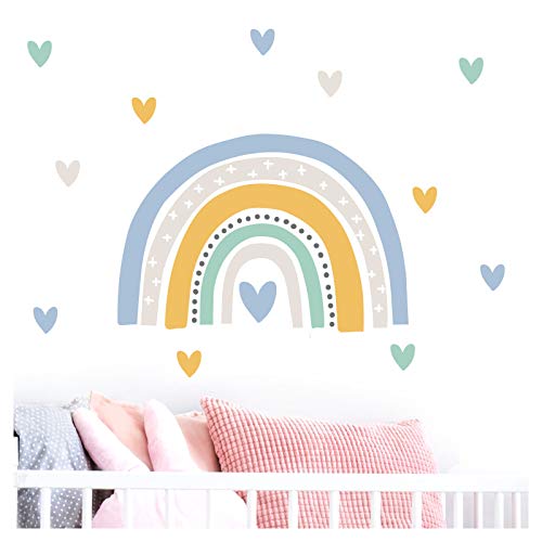 Little Deco Wandsticker Regenbogen mit Herzchen I Wandbild 113 x 81 cm (BxH) I Wandtattoo Mädchen Kinderzimmer Deko Sticker Mädels Aufkleber Folie DL506 von Wandaro