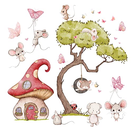 Little Deco Wandsticker Wandtattoo Kinderzimmer Mädchen Mäuse Wandaufkleber Katze Wandbild Mädchenzimmer Hund Pilz Haus Rosa Schaukel Wanddeko Schmetterlinge DL744-5 von Wandaro