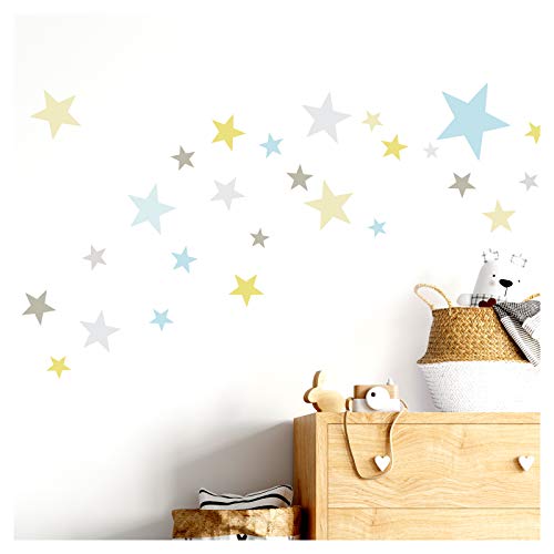 Little Deco Wandtattoo 60 Sterne Kinderzimmer Junge Mädchen Stars I gelb blau hellgrau I viele Farben Wandaufkleber Wandsticker Set bunt selbstklebend DL409 von Wandaro