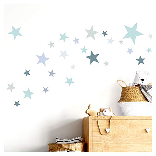 Little Deco Wandtattoo 60 Sterne Kinderzimmer Junge Stars I Mint blau I viele Farben Wandaufkleber Wandsticker Set Wohnzimmer bunt selbstklebend DL409 von Wandaro