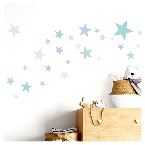 Little Deco Wandtattoo 60 Sterne Kinderzimmer Mädchen Junge Stars I Mint blau hellgrau I viele Farben Wandaufkleber Wandsticker Set bunt selbstklebend DL409 von Wandaro