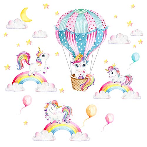 Little Deco Wandtattoo Einhörner Regenbogen & Heißluftballon I Wandbild 99 x 58 cm (BxH) I Sticker Mond und Sterne Kinderzimmer Aufkleber Mädchenzimmer Baby DL539-04 von Wandaro