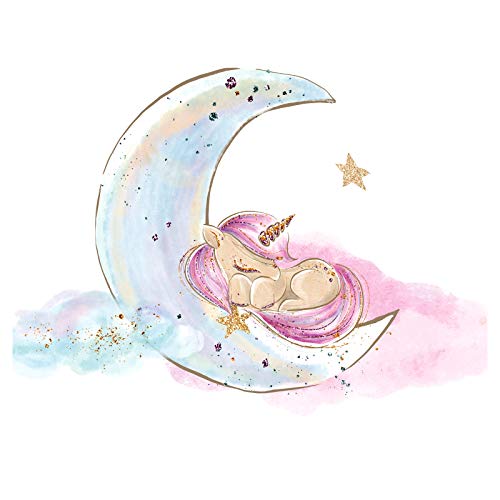 Little Deco Wandtattoo Kinderzimmer Einhorn auf Mond Mädchen I 49 x 32 cm (BxH) I Babyzimmer Aufkleber Sticker Wandaufkleber Wandsticker Kinder Sticker DL539-05 von Wandaro