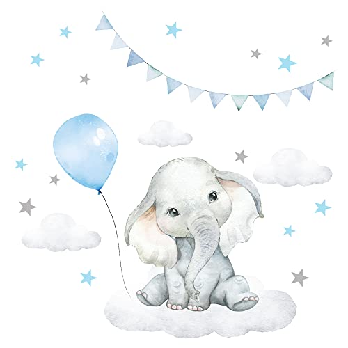Little Deco Wandtattoo Kinderzimmer Junge Deko Wandsticker Baby Elefant mit blauem Luftballon Sterne Wolken Safari Boho Wandbild selbstklebend Kinder DL539-57 Little Deco Wandtattoo Kinderzimmer Junge Deko Wandsticker Baby Elefant mit blauem Luftballon Sterne Wolken Safari Boho Wandbild selbstklebend Kinder DL539-57 von Wandaro