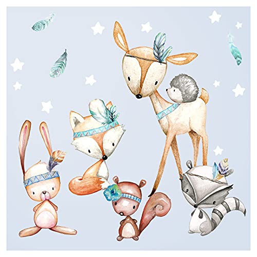 Little Deco Wandtattoo Kinderzimmer Junge Deko Wandsticker Baby Tiere Wald REH Fuchs Hase Boho Aufkleber Wandbild Wanddeko Spielzimmer Mint DL539-51 von Wandaro