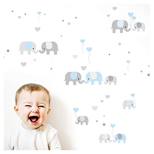 Little Deco Wandtattoo Kinderzimmer Junge Elefanten Grau Blau I Zwei A4 Bögen I Wandaufkleber Deko Aufkleber Babyzimmer Wandsticker Jungs Sticker DL340-1 von Wandaro