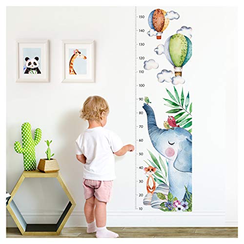 Little Deco Wandtattoo Kinderzimmer Junge Mädchen Messlatte | 150cm Elefant Vögel Luftballons | Wandaufkleber Tiere Kinder Wandsticker Aufkleber Dekoration DL372 von Wandaro