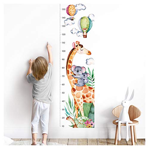 Little Deco Wandtattoo Kinderzimmer Junge Mädchen Messlatte | 150cm Giraffe Koala Ballons | Tiere Wandaufkleber Kinder Wandsticker Aufkleber Dekoration DL372 von Wandaro