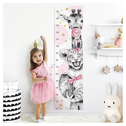 Little Deco Wandtattoo Kinderzimmer Mädchen Messlatte | 150cm Elefant Löwe Giraffe Rosa | Wandaufkleber Tiere Kinder Wandsticker Aufkleber Dekoration DL460 von Wandaro