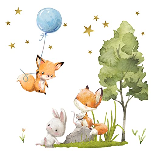 Little Deco Wandtattoo Wandsticker Kinderzimmer Fuchs und Maus I Wandbild 50 x 36 cm (BxH) I Sterne Wandaufkleber Ballon Spielzimmer Mädchen Baby Jungs Deko DL160-Z4 von Wandaro