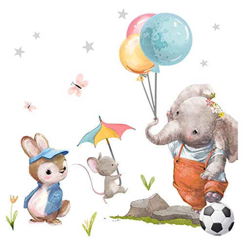 Little Deco Wandtattoo Wandsticker Kinderzimmer Tiere Hase Maus I Wandbild 50 x 32 cm (BxH) I Elefant mit Luftballons Wandaufkleber Spielzimmer Baby Deko DL160-Z2 von Wandaro