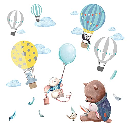 Little Deco Wandtattoo Wandsticker Kinderzimmer Tiere Heißluftballon Wandaufkleber Maus Bär Wanddeko Spielzimmer Babyzimmer Kinder Wandbild Junge DL672 von Wandaro