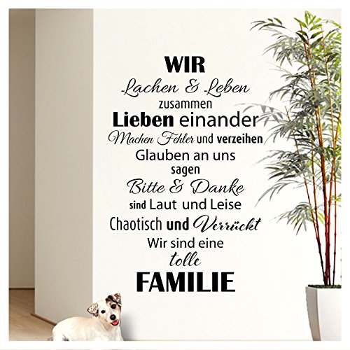 Wandaro Wandtattoo Spruch Wir sind eine tolle Familie I Schwarz 58 x 90cm I Flur Wohnzimmer Aufkleber Selbstklebend Wandaufkleber Wandsticker Wandtatoos W3301 von Wandaro