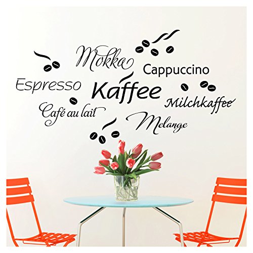 Wandaro Wandtattoo Kaffee Bar I schwarz 80 x 41 cm I Cappuccino Espresso Milchkaffee Küche Esszimmer selbstklebend Aufkleber Wandaufkleber Wandsticker W3302 von Wandaro