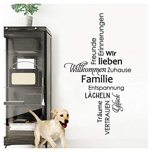 Wandaro Aufkleber Spruch Willkommen Zuhause Familie I schwarz (BxH) 58 x 105 cm I Flur Wandsticker Diele Wandtattoo Wohnzimmer selbstklebend Wandaufkleber W3483 von Wandaro