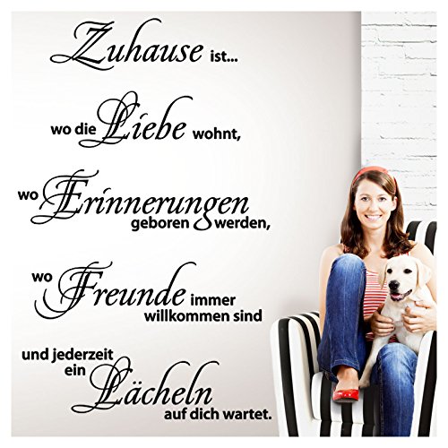 Wandaro E046 Wandtattoo Zitat Zuhause ist wo die Liebe wohnt I dunkelgrau (BxH) 76 x 120 cm I Wohnzimmer Flur Aufkleber Wandaufkleber Wandsticker von Wandaro