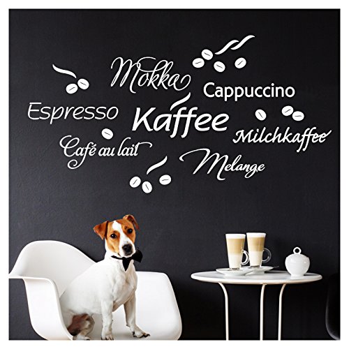 Wandaro W3457 Wandtattoo Kaffee I weiß 80 x 41 cm I Cappuccino Espresso Milchkaffee Küche Esszimmer selbstklebend Aufkleber Wandaufkleber Wandsticker von Wandaro