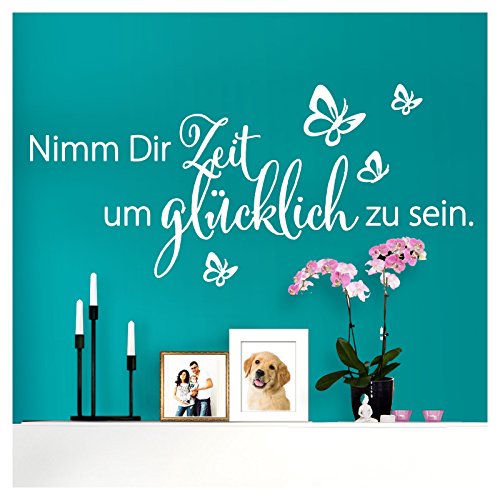 Wandaro W3462 Wandtattoo Spruch Nimm Dir Zeit I weiß 80 x 36 cm I Schmetterlinge Wohnzimmer Flur selbstklebend Aufkleber Wandaufkleber Wandsticker von Wandaro