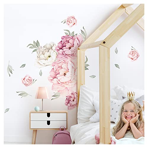 Wandaro Wandaufkleber Pfingstrosen Blüten und Blätter I Bogengröße 39,5 x 60 cm (BxH) I Wandtattoo Wohnzimmer Schlafzimmer Wandsticker Kinderzimmer Mädchen DL554 von Wandaro