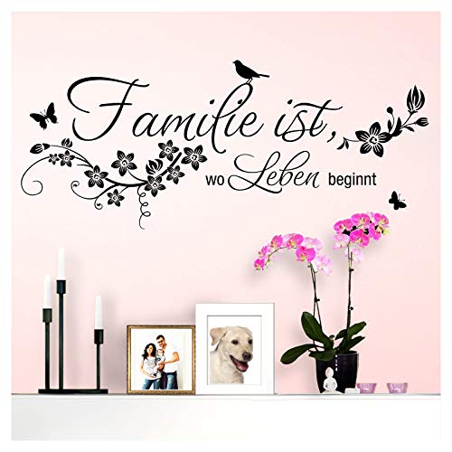 Wandaro Wandaufkleber Spruch Familie ist | schwarz 84 x 35 cm | Wandsticker Flur Wandspruch Wohnzimmer Wandtattoo Aufkleber W3476 von Wandaro