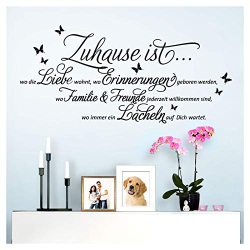 Wandaro Wandaufkleber Spruch Zuhause ist wo die Liebe wohnt I Flieder (BxH) 100 x 46 cm I Wandsticker Flur Wandspruch Wohnzimmer Wandtattoo Aufkleber W3482 von Wandaro