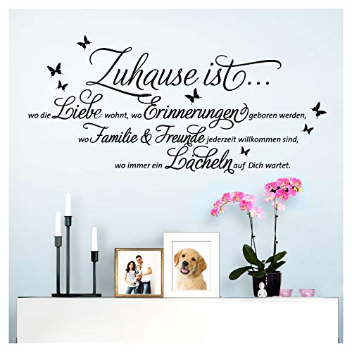 Wandaro Wandaufkleber Spruch Zuhause ist wo die Liebe wohnt I Gold (BxH) 120 x 56 cm I Wandsticker Flur Wandspruch Wohnzimmer Wandtattoo Aufkleber W3482 von Wandaro