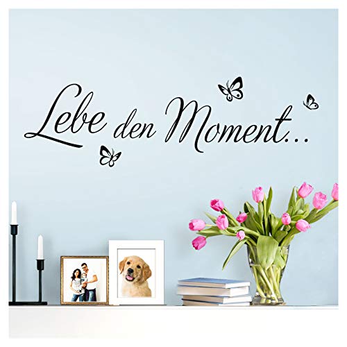 Wandaro Wandsticker Spruch Lebe den Moment | schwarz 80 x 27 cm | Wandaufkleber Flur Wandspruch Wohnzimmer Wandtattoo Aufkleber W3481 von Wandaro