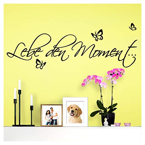 Wandaro Wandsticker Spruch Lebe den Moment | schwarz 80 x 28 cm | Wandaufkleber Flur Wandspruch Wohnzimmer Wandtattoo Aufkleber W3480 von Wandaro