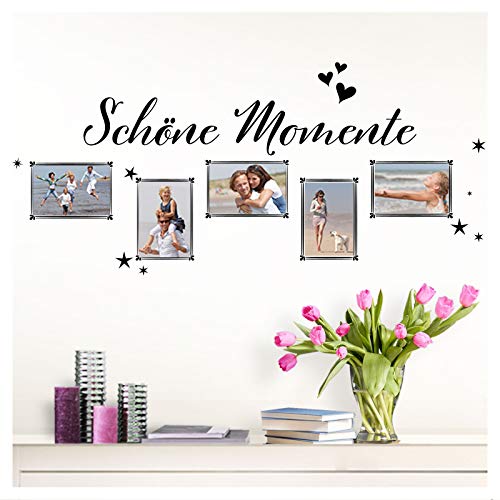 Wandaro Wandsticker Spruch Schöne Momente + 5 Fotorahmen | schwarz 89 x 40 cm | Wandaufkleber Flur Wandspruch Wohnzimmer Wandtattoo Aufkleber W3477 von Wandaro