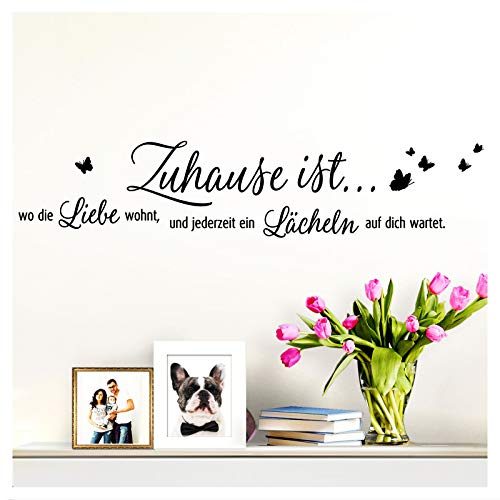 Wandaro Wandsticker Spruch Zuhause ist wo die Liebe wohnt | schwarz 80 x 17 cm | Wandaufkleber Flur Wandspruch Wohnzimmer Wandtattoo Aufkleber W3479 von Wandaro