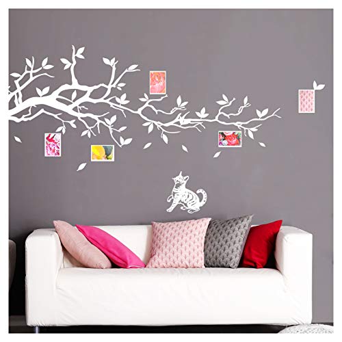 Wandaro Wandtattoo AST mit Katze und Bilderrahmen I weiß (BxH) 180 x 58 cm I Wohnzimmer Schlafzimmer Wandaufkleber Wandsticker Aufkleber Sticker W3259 von Wandaro