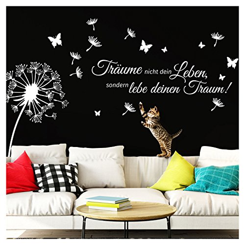 Wandaro Wandtattoo Pusteblume Träume Nicht Dein Leben I violett (BxH) 125 x 86 cm I Spruch Wohnzimmer Aufkleber Wandaufkleber Wandsticker Zitat W3427 von Wandaro