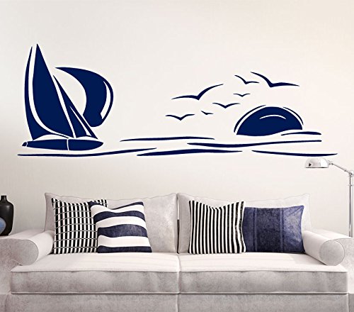 Wandaro Wandtattoo Skyline Küstenlandschaft Segelboot I dunkelgrau (BxH) 58 x 21 cm I Wohnzimmer Schlafzimmer Wandsticker Wandaufkleber Sticker Aufkleber E008 von Wandaro