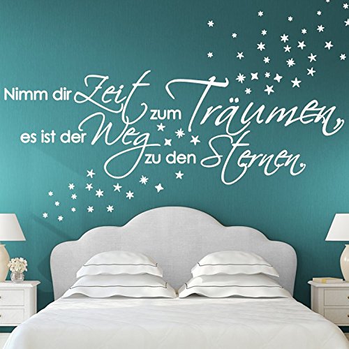 Wandaro Wandtattoo Spruch Nimm dir Zeit zum Träumen + Sterne I weiß (BxH) 135 x 41 cm I Schlafzimmer Wandaufkleber Wandsticker Aufkleber Sticker W3263 von Wandaro