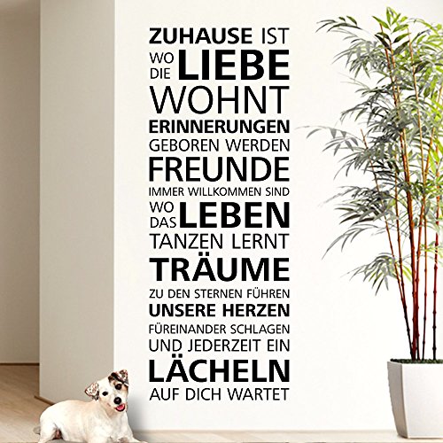 Wandaro Wandtattoo Spruch Zuhause ist wo die Liebe wohnt I braun (BxH) 30 x 80 cm I Wohnzimmer Flur Zitat Aufkleber Wandsticker Wandaufkleber Sticker E029 von Wandaro